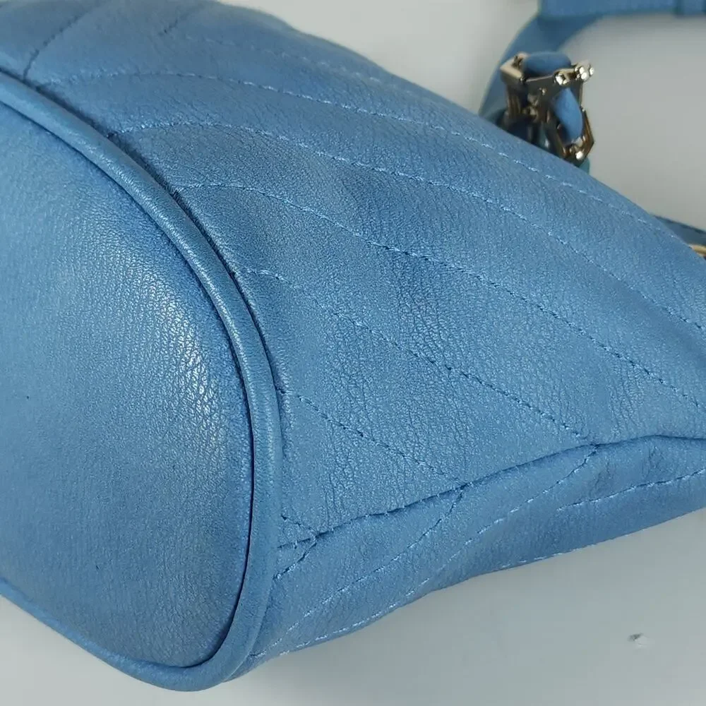 Free People Blue Faux Leather Gold Chain Drawstring Mini Bucket Bag Crossbody